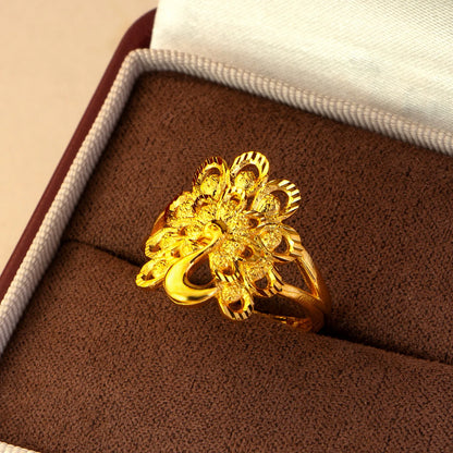 Luxury 24K 9999 Pure Gold real gold Hollow Peacock Ring Women's All-match Open Ring Engagement