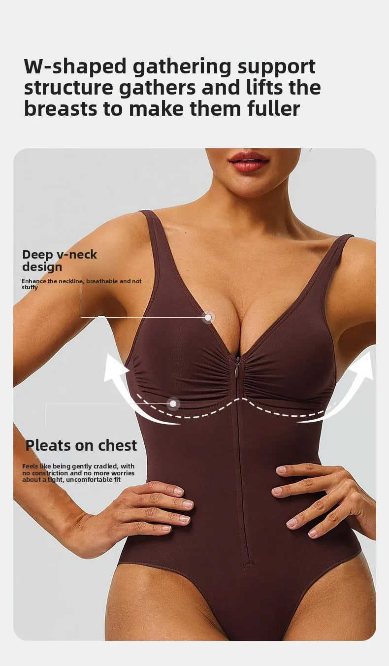 Seamless Bodysuit with Strong Compression Molding Abdominal Compression Underwear Straps Zipper One-Piece Shapewear Yoga Sets