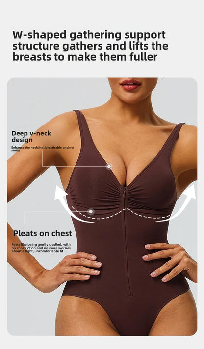 Seamless Bodysuit with Strong Compression Molding Abdominal Compression Underwear Straps Zipper One-Piece Shapewear Yoga Sets