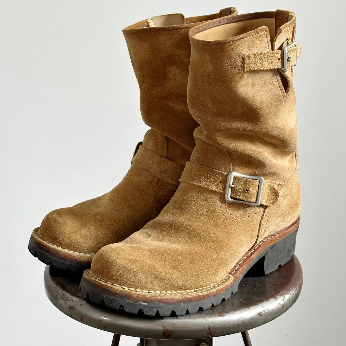 Cow Suede All-Macth Motorcycle Boots Men's Women Engineer Ort Shoes Retro Motorcycle Boots Faded Mid-Calf Shoes Motocross Boots