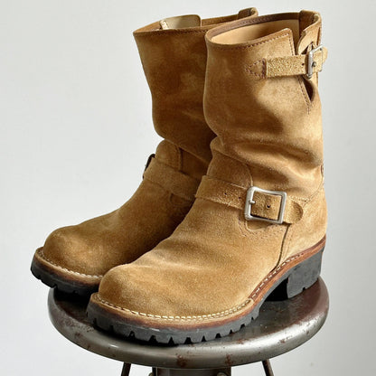 Cow Suede All-Macth Motorcycle Boots Men's Women Engineer Ort Shoes Retro Motorcycle Boots Faded Mid-Calf Shoes Motocross Boots