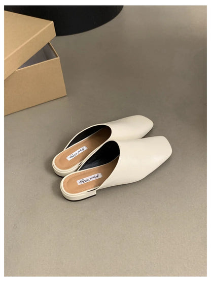 Fashion Square Toe Flat Slippers Women Casual Slip On Mule Luxury Brand Outsides Slides Elegant Pleated Ladies Shoes Sandal Flip