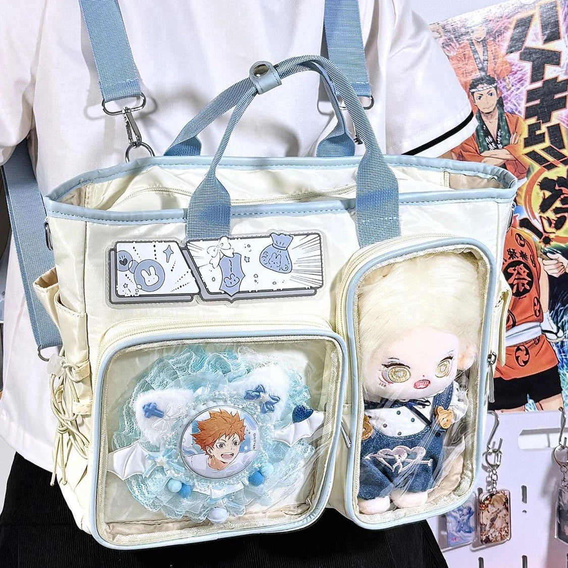 New Y2K Cute Ita Shoulder Bag Large Capacity Backpacks Lolita Girl Transparent Cosplay Handbags DIY Badge Display Crossbody Bags