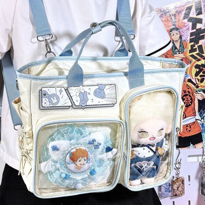 New Y2K Cute Ita Shoulder Bag Large Capacity Backpacks Lolita Girl Transparent Cosplay Handbags DIY Badge Display Crossbody Bags