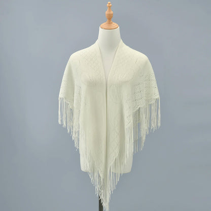 Knit Hollow Out Fake Collar Warm Tassel Shawl Scarf Fashion Pullover Lightweight Solid Knitted Large Scarfs Women Muffler Wrap