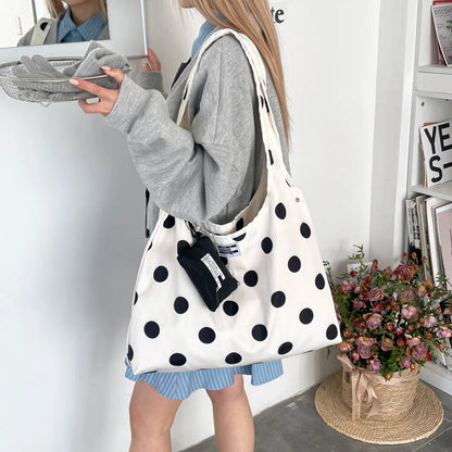 New Large Capacity Tote Handbag Polka Dot Shoulder Bag Fashion Top-Handle Bags Vintage Hobo Bucket Bag Commuting Underarm Pouch