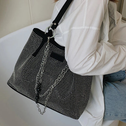Yogodlns Luxury Rhinestone Bucket Bag For Women Fashion Brands Shouldr Bag Trendy Underarm Bag Shopping Handbag Purse Bolsa
