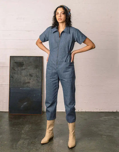 Summer Pocket Zipper Jumpsuit Women Fashion Pure Color Short Sleeve Jumpsuits For Women 2025 Casual One Piece Sets White