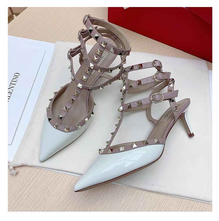 Women's sandals luxury Woman shoes Gladiator Summer 2026 New Rivet High-heeled Three Straps Ankle Fashion Designer Ladies Shoes