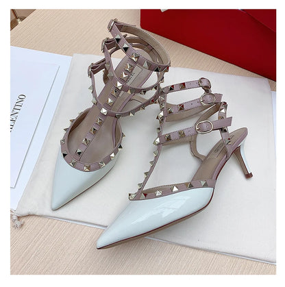Women's sandals luxury Woman shoes Gladiator Summer 2026 New Rivet High-heeled Three Straps Ankle Fashion Designer Ladies Shoes