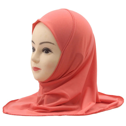 Kids Islamic Hijab Arab Girls Muslim Turban Scarf Shawls Cap Solid Color Fit 2-6 Years Old Children Wear Directly Instant Hijab