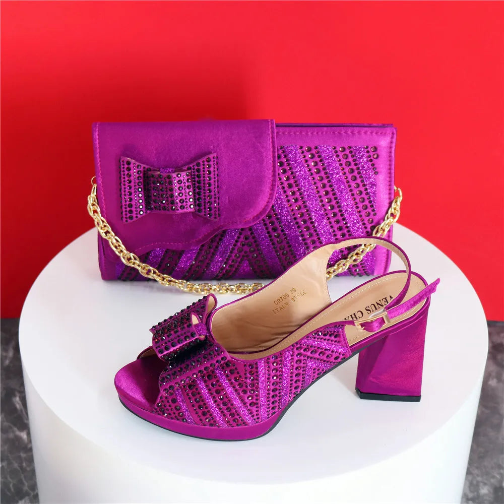 Mature Sweet 2024 Super Heels Peep Toe Ladies Slipper Shoes with Bag Set in Blue Color For Nigerian Women Wedding Party