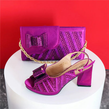 Mature Sweet 2024 Super Heels Peep Toe Ladies Slipper Shoes with Bag Set in Blue Color For Nigerian Women Wedding Party