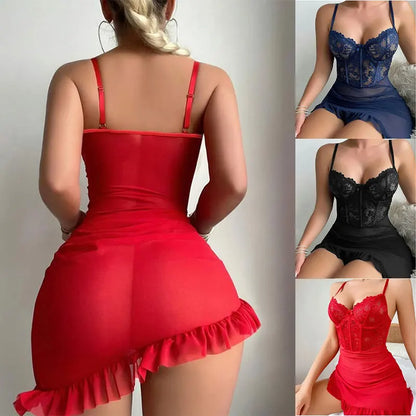 Erotic Set Transparent Underwire BraSexy Fairy Lingerie Women's See Through Lace Nightdress Pajamas Sets Delicate Sexy Nighty