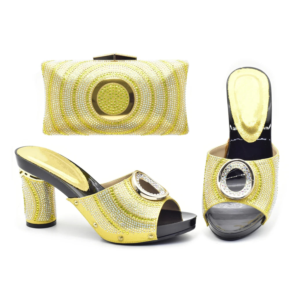 New Shoes and Bag Set African Sets Green Color Italian Shoes with Matching Bag for Women Nigerian Shoes and Bag Set for Wedding