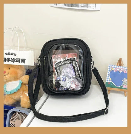 New Denim Ulzzang Ita Bags Female Transparent Badge Doll Show Crossbody Shoulder Bag Individuality Designer 2 Sides Bolso Mujer