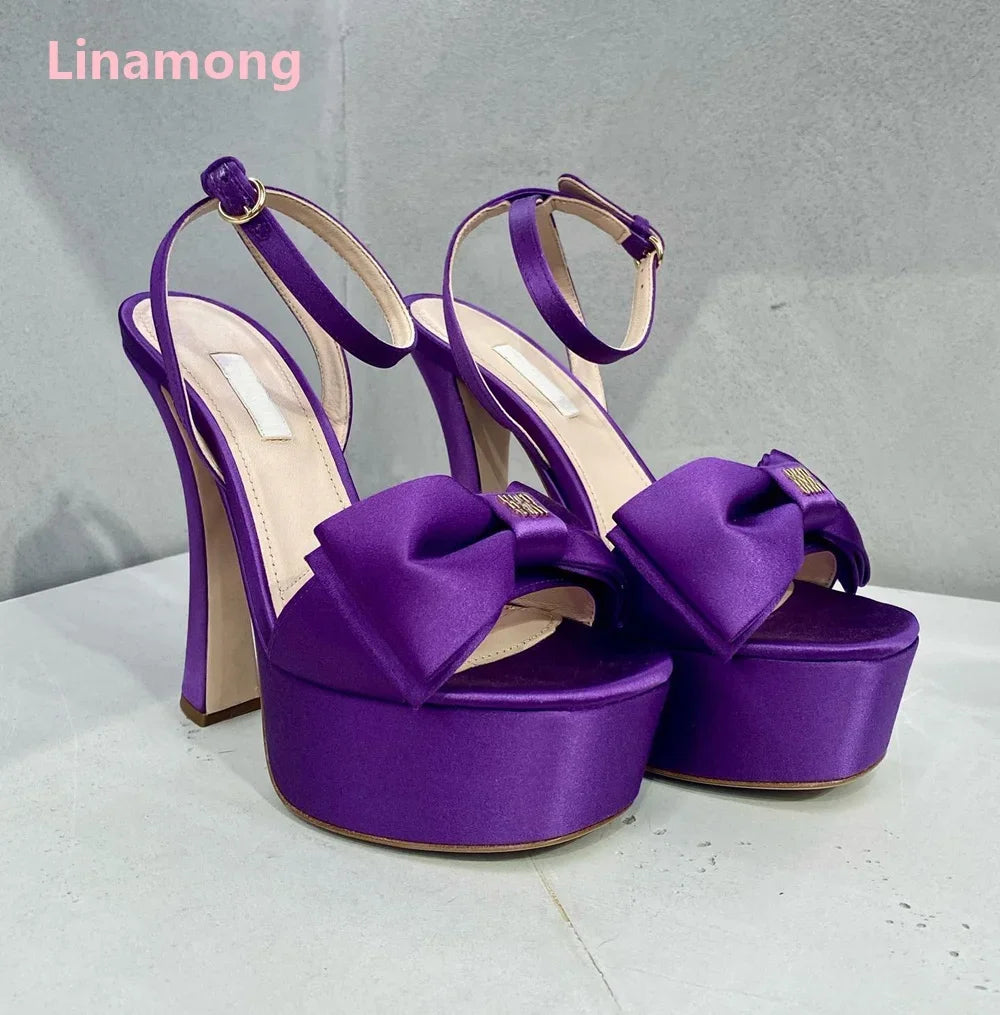 Slik Butterfly-knot Platform Fashion Sandals For Female Women Round Toe Luxury Elegant Design Ankle Buckle Strap Sexy Shoes