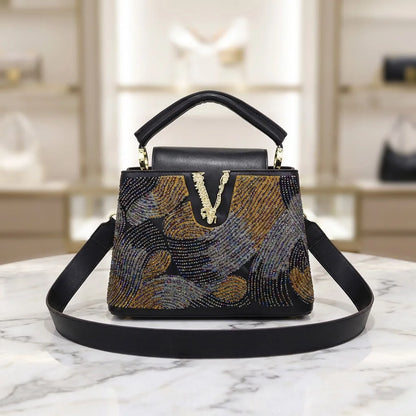 2026 Fashion Ladies Luxury Women's Bag High Quality Unique Bead-embellished Female Bag Cover Bucket Shape Designer Handbag 28 cm