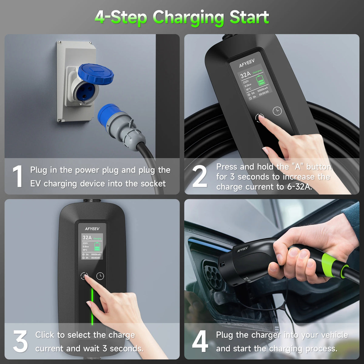 Puppyfc 7KW EV Charger Portable Cable Type2 IEC62196-2 Type1/GBT Electric Car Wallbox Home 32A  Charging Station CEE Plug