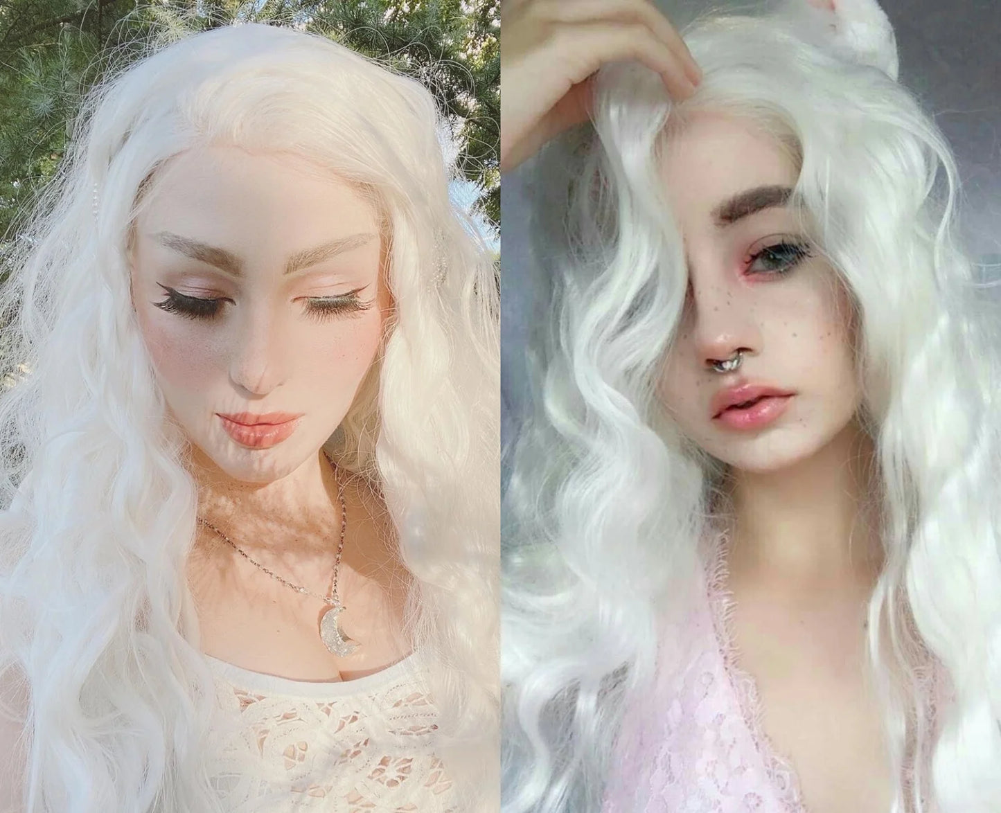 White Wig Natural Wavy Lace Synthetic Lace Front Wig Glueless Wigs Ready to Wear Long White Wig Glueless Lace Wigs for Women