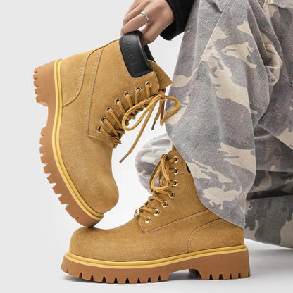 Big Round Toe Yellow Boots Man 2025 Autumn Men Casual Platform Ankle Boots Outdoor Hiking Boots Winter Warm Workwear Shoe Unisex