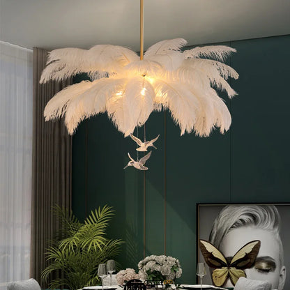 Nordic White Ostrich Feather Pendant Light Modern Led Chandelier Lights for Living Dining Room Children's Decor Hanghing Lamp