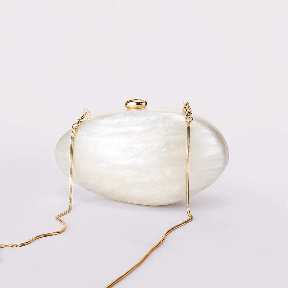Oval Marble Beige Shell Acrylic Luxury Elegant Lady Evening Bag Cute Handbag Wedding Lady Girl Female Mini Purse