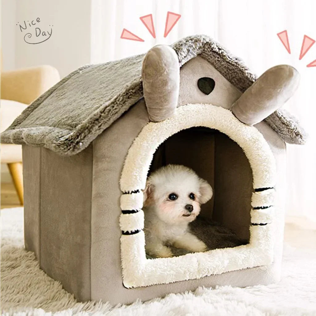 Winter Folding Pet House Kennels for Small to Medium Dogs And Cats Beds Maternity Puppy Baskets Soft Cozy Warm Shelter Mat Pet
