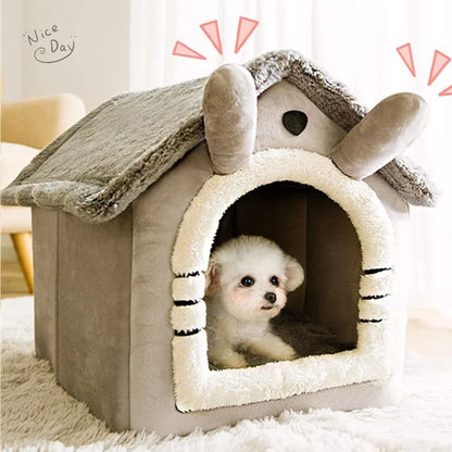 Winter Folding Pet House Kennels for Small to Medium Dogs And Cats Beds Maternity Puppy Baskets Soft Cozy Warm Shelter Mat Pet