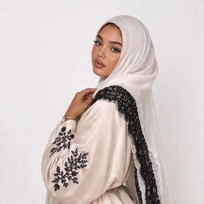 2026 New Rayon Cotton Modal Hijab Scarf Lace Splicing Turban Breathable Women Shawl Cotton Plain Scarf Headscarf Women Hijabs