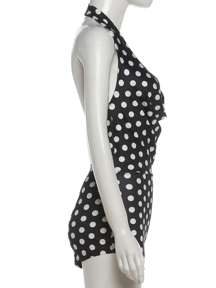 Nibber Wild Trend Romper Women Fashion Swing Collar Sexy Hottie Backless Polka Dot Print Halter Midnight Party Street Clubwear