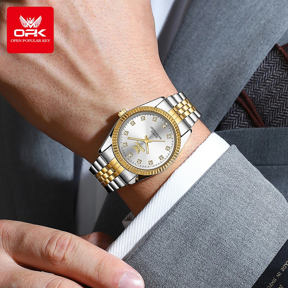 OPK 6027 Watches For Men Stainless Steel Quartz Watch Zircon Scale Wristwatch Waterproof Luminous  Automatic Watch Reloj Hombre