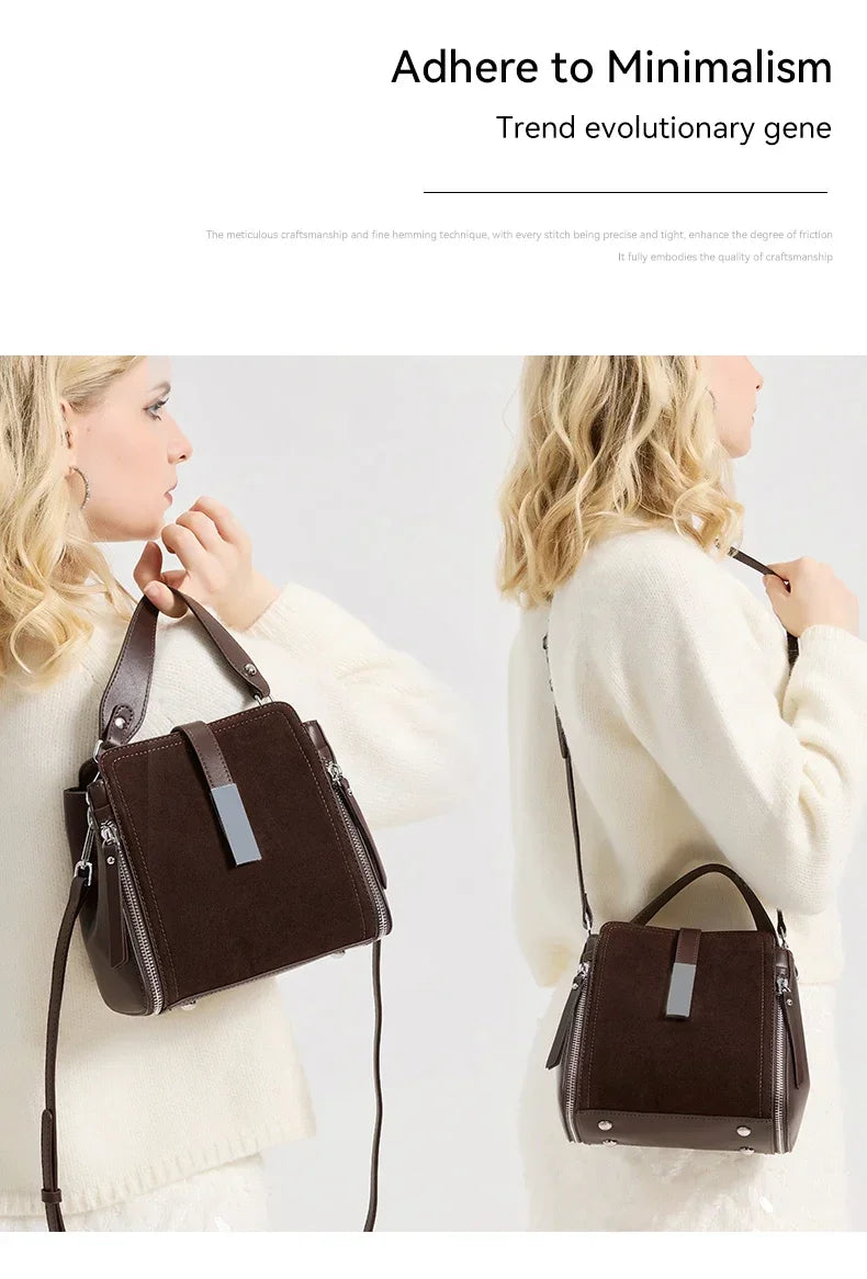 NEW Winter Women's Vintage Natural suede Leather Shoulder Bags Ladies Luxury Designer Cowhide Handbags Female Crossbody Bag