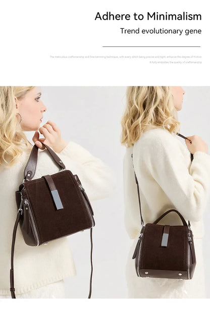 NEW Winter Women's Vintage Natural suede Leather Shoulder Bags Ladies Luxury Designer Cowhide Handbags Female Crossbody Bag