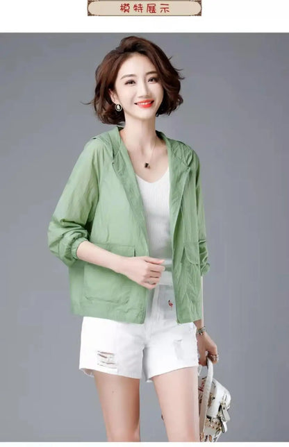 Women's Short Lightweight Loose Breathable Sun Protection Clothing Large Size Comfortable Trench Coat Summer Autumn Outerwear