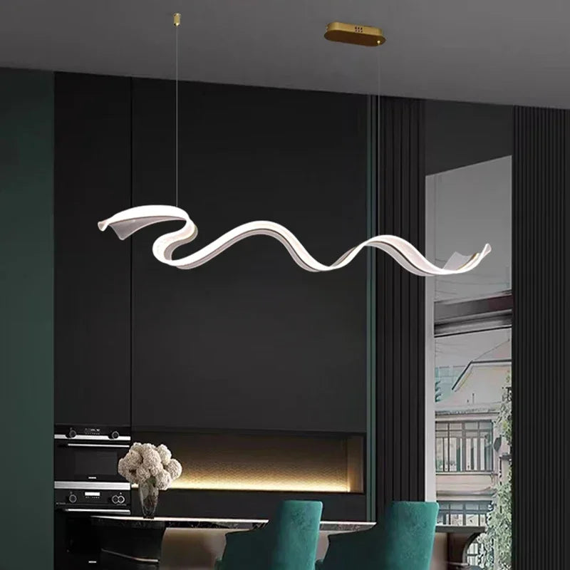 Modern Acrylic Led Chandelier For Dining Room Kitchen Island Bar Wave Led Pendant Lights Dimmable Dining Table Led Hanging Lamps