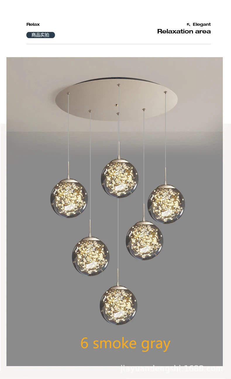 Modern LED Chandelier Glass Ball Dimmable Pendant Lamp for Staircase Living Room Home Decor Suspension Lighting Design Lusters