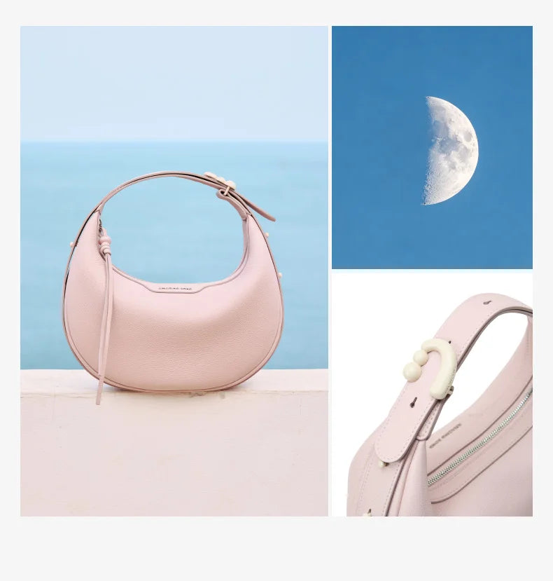 Amazing Song Original Design Half Moon Bag Small Top Grain Leather 2026 New Fashionable Women's Bags