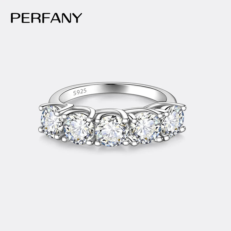 PERFANY 2.5/5CT Moissanite Ring For Women S925 Pure Silver Five Gemstone Ring Luxury Wedding High-end Jewelry