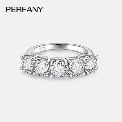 PERFANY 2.5/5CT Moissanite Ring For Women S925 Pure Silver Five Gemstone Ring Luxury Wedding High-end Jewelry