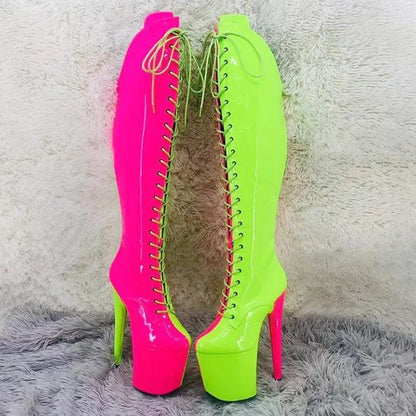 Leecabe 20CM/8inches Two Color Patent Upper Fashion Lady High Heel Platform Pole Dance Boots