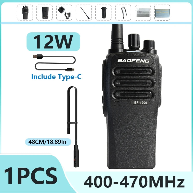 1/2PCS BaoFeng BF 1909 12W High Power Walkie Talkie Long Range UHF Two Way Radio Type C Charging Transmitter Upgrade UV 5R UV 82