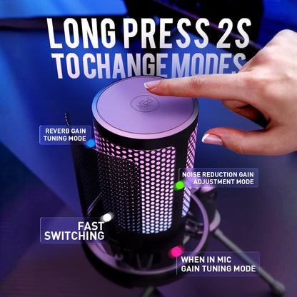 Gaming PC USB Microphone, Podcast Condenser Microphone, Mute Button, Gain Control For Live Chat, RGB PC Microphone For Live Gami