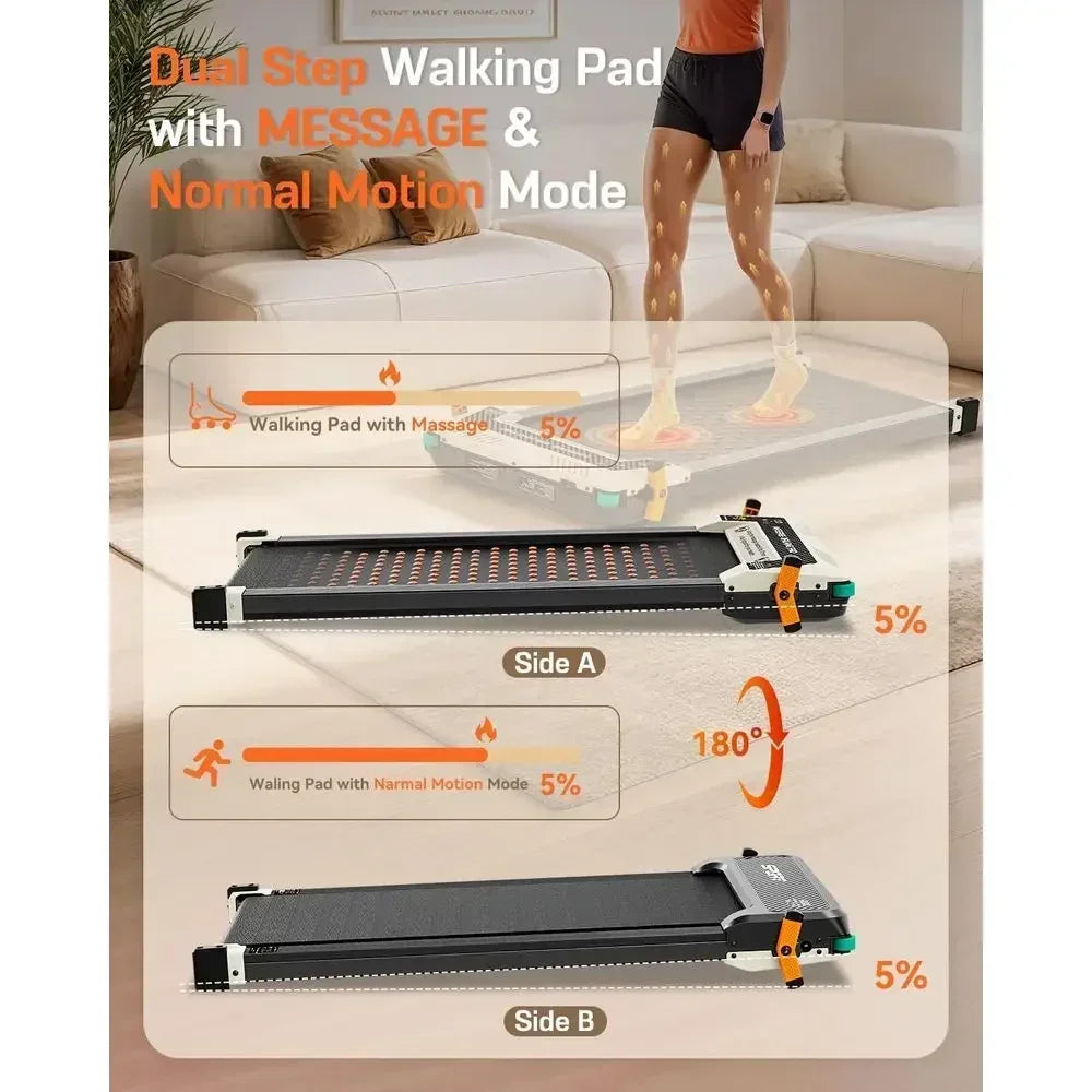 Incline Dual-Sided Walking Pad with Foot Massage, 180° Reversibility for Desk or Home Use