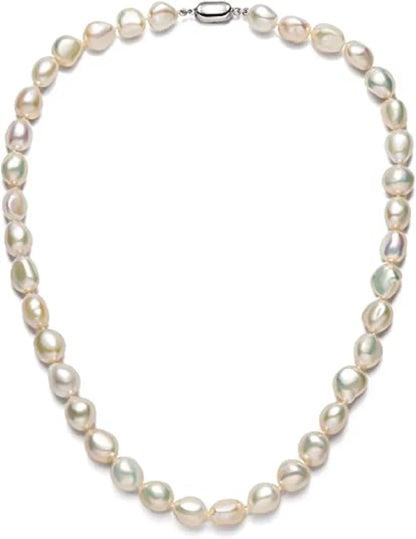 Baroque Pearl Necklace for Women 8-9mm 9-10mm AA Quality Freshwater Cultured Pearl Strand Necklace with Sterling Silver Clasp
