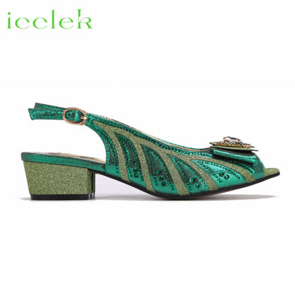 2024 New Arrival Elegant Style Fuchsia Color Low Heels Nigeria Popular Design African Ladies Shoes And Bag Set