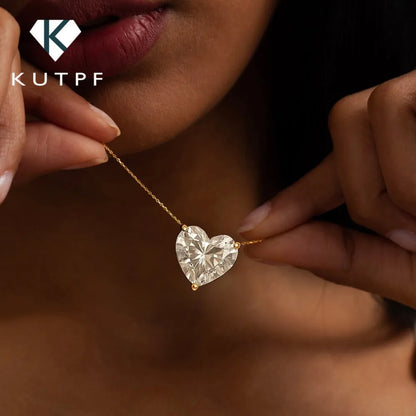 Certified 1-3Carat Heart Cut Moissanite Pendant Necklaces for Woman S925 Silver Plated 18k Gold Solitaire Lab Diamond Neckchain