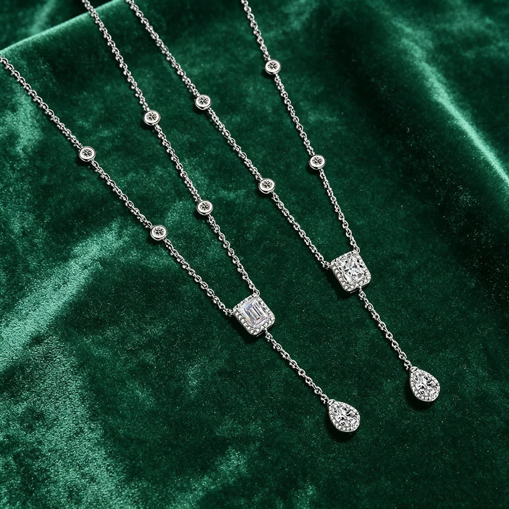 BXINY 3CT Radiant/Emerald Cut Moissanite WaterDrop Pendant Tassel Necklace 100%S925 Silver for Women NeckChain Fine Jewelry Gift