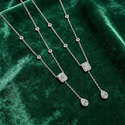 BXINY 3CT Radiant/Emerald Cut Moissanite WaterDrop Pendant Tassel Necklace 100%S925 Silver for Women NeckChain Fine Jewelry Gift