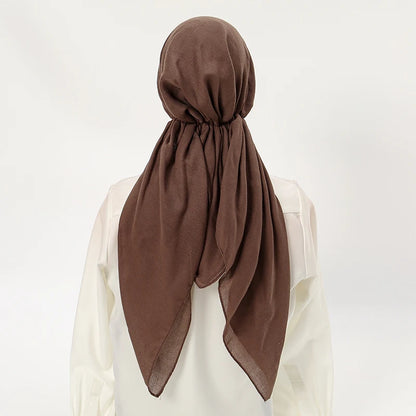 Muslim Solid Color Hijab Caps for Women Innovative Design Long Cotton Linen Soft Elasticity Head Scarf Female Handkerchief